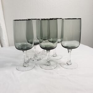 Vintage Fostoria Smoke Platinum‎ Trim Formal Water Ice Tea Glass Set Of 6 Simple